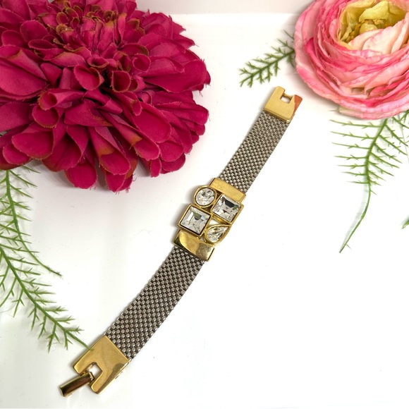VINTAGE⚜️Two Tone Rhinestone Mesh Bracelet - Picture 3 of 7